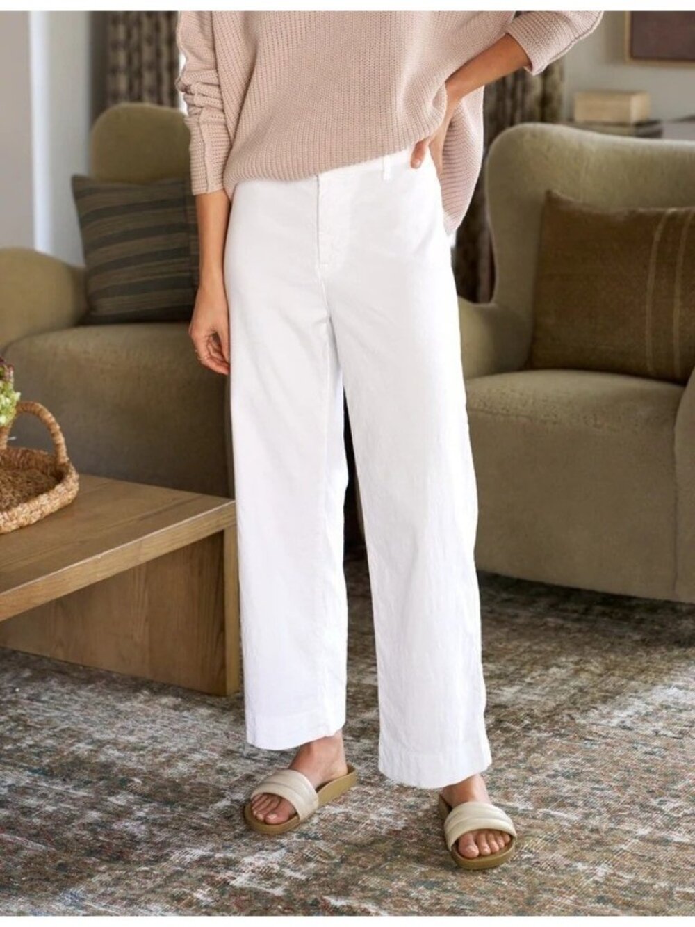 Frank & Eileen Womens 14 White Wexford Wide-Leg Flax Pant Coastal Minimalist